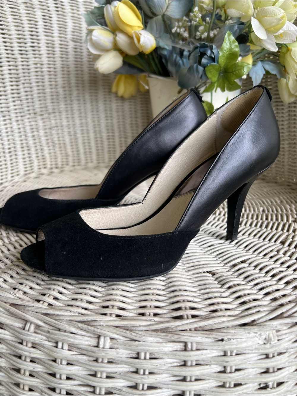 MICHAEL Michael Kors Black Suede Peep-Toe Heels